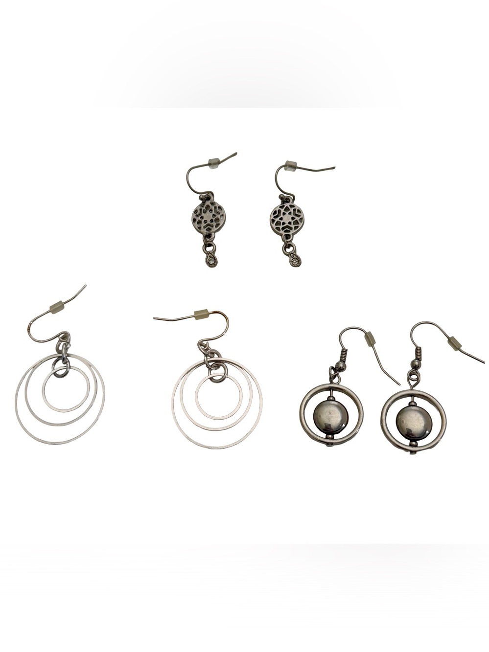Set of Three Silver-Tone Dangle Earrings - Mixed Loop & Drop Styles